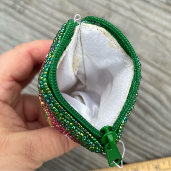 VTG Buxton Beaded Christmas New Years Coin Change Purse Wallet Santa Tree New - Picture 3 of 4